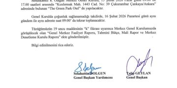 8. OLAĞAN MERKEZ GENEL KURULU İÇİN DELEGE DUYURUSU